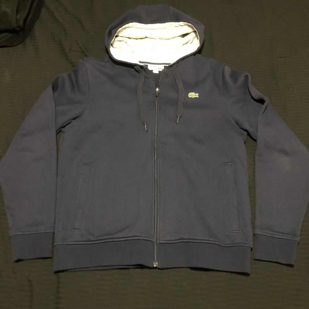 Lacoste Sport Hoodie Mens, Size L, Blue Full Zip Sweatshirt Croc Logo SH7609